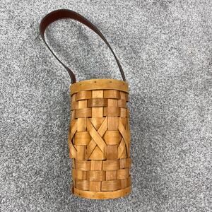 Vintage Woven Chipwood Wine Caddy Basket with Strap handle.